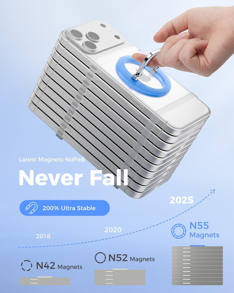 SUPERONE for Magnetic Phone Ring Holder, Adjustable Magnetic Phone Grip Removable Phone Ring Kickstand Compatible with Accessories Only for iPhone 17 16 15 14 13 12 Series - Bright Blue - Image 3